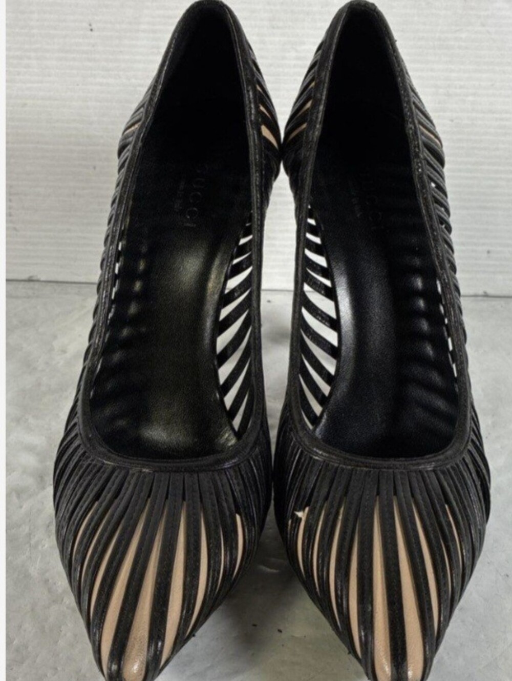 Gucci Black Strappy Pointed-Toe Pumps- Size 8
